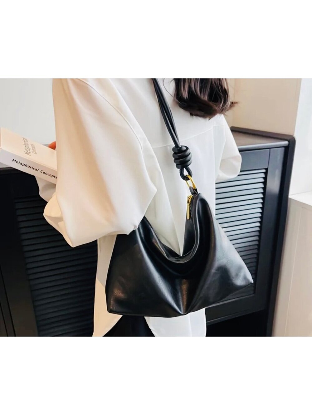 New - Retro Style - Boho Faux Leather Shoulder Bag - Black